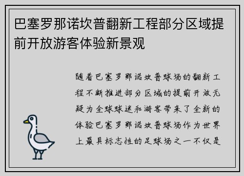 巴塞罗那诺坎普翻新工程部分区域提前开放游客体验新景观